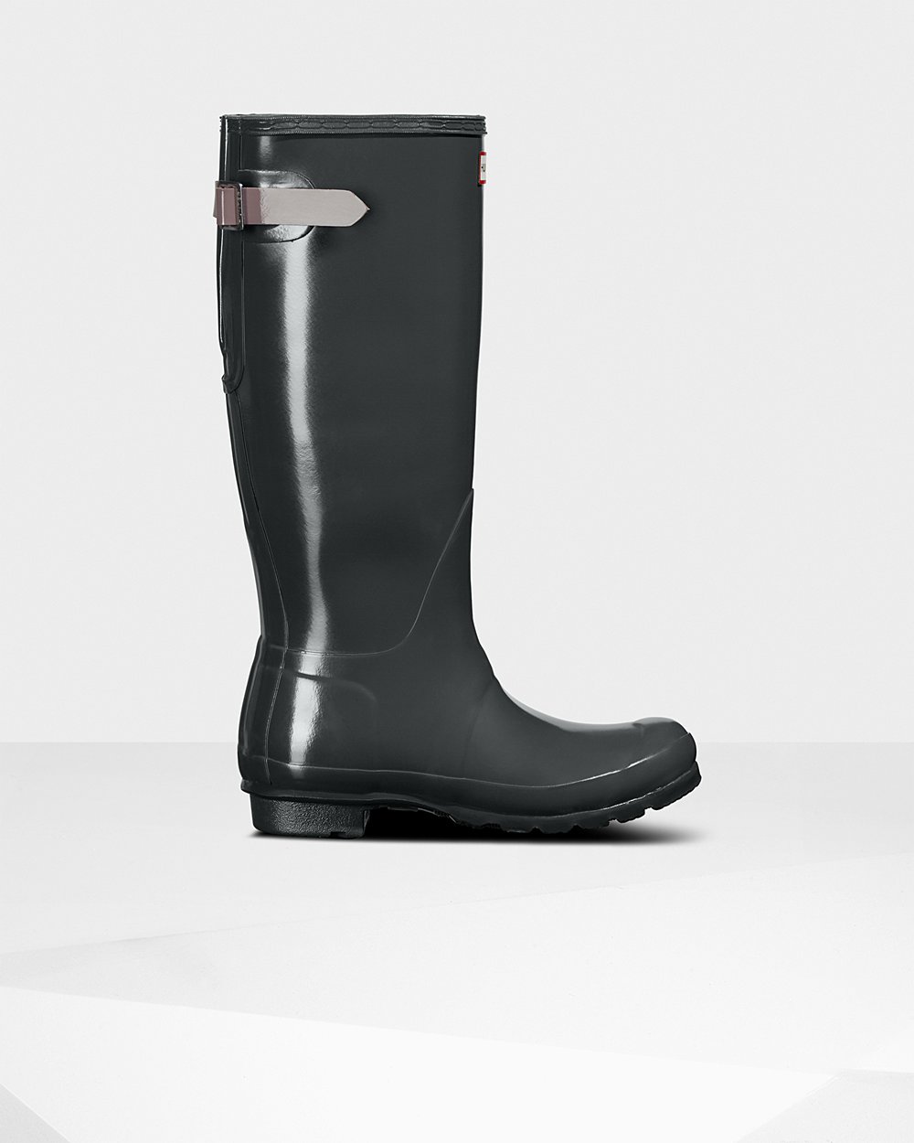 Botas de Lluvia Altas Hunter Mujer - Original Back Adjustable Gloss - Verdes Oscuro/Morados - BMCYLX